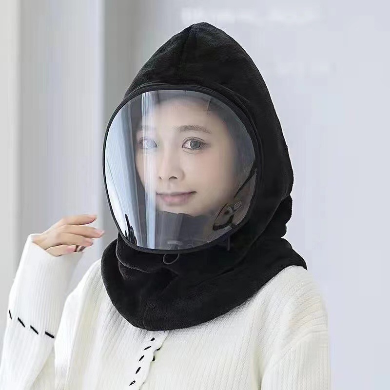 Internet Celebrity Autumn and Winter Cycling Pullover Windproof Cap Thickened Double-Layer Rabbit Fur Ear Protection Removable Mask Women's Warm Lei Feng Cap