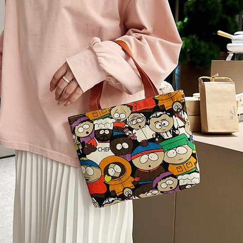 Canvas bag female cartoon printed handbag Korean style cute small shoulder bag fashion ladies bag literary casual canvas bag