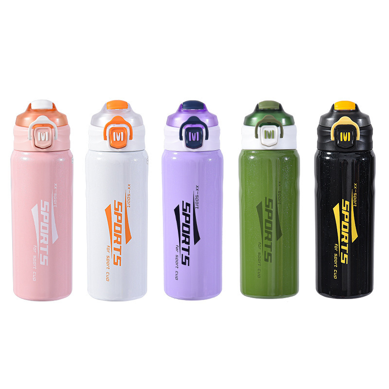 Moda de alta calidad creativa 304 hervidor deportivo de acero inoxidable de alta capacidad doble cubierta de rebote de paja taza en stock