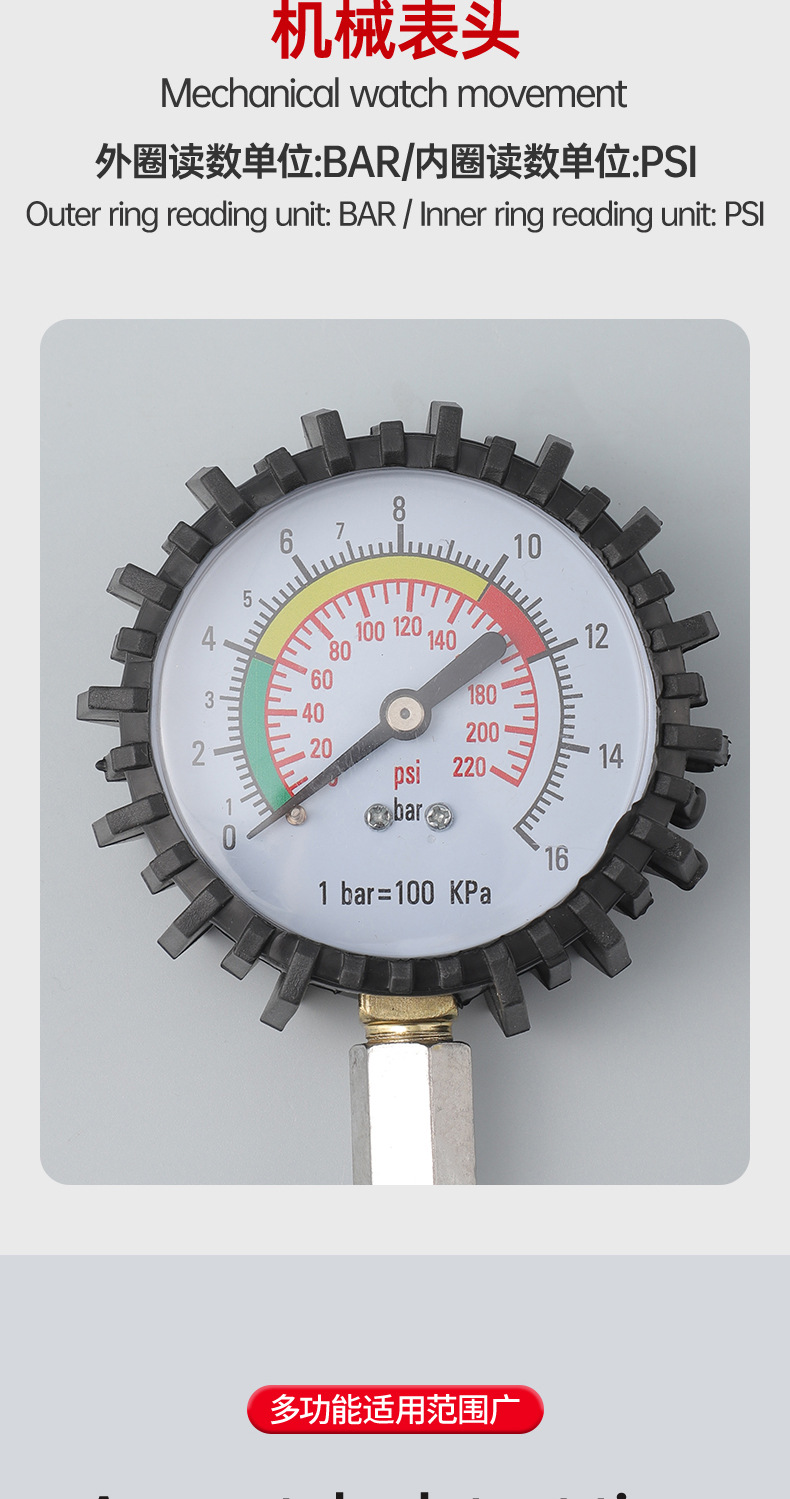 Dual-head air nozzle truck and car tire quick inflation tool, inflating rod, air release valve, inflating nozzle, tire pressure gauge