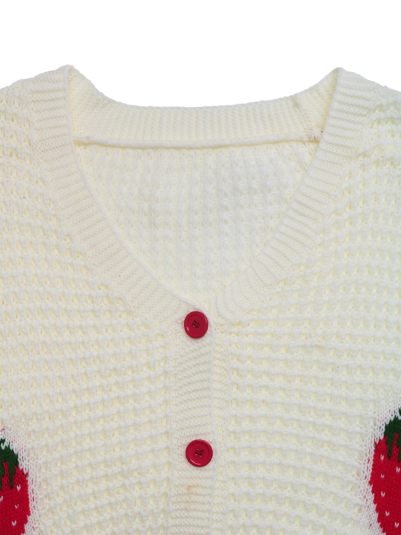 Women's Casual Cardigan Sweater With Strawberry Jacquard Pattern, Lightweight Knit Pullover, Open Front Long Sleeve Top For Spring & Fall_voghion.com
