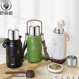 复古罗马柱保温杯户外运动大容量便携背带水杯壶复古风