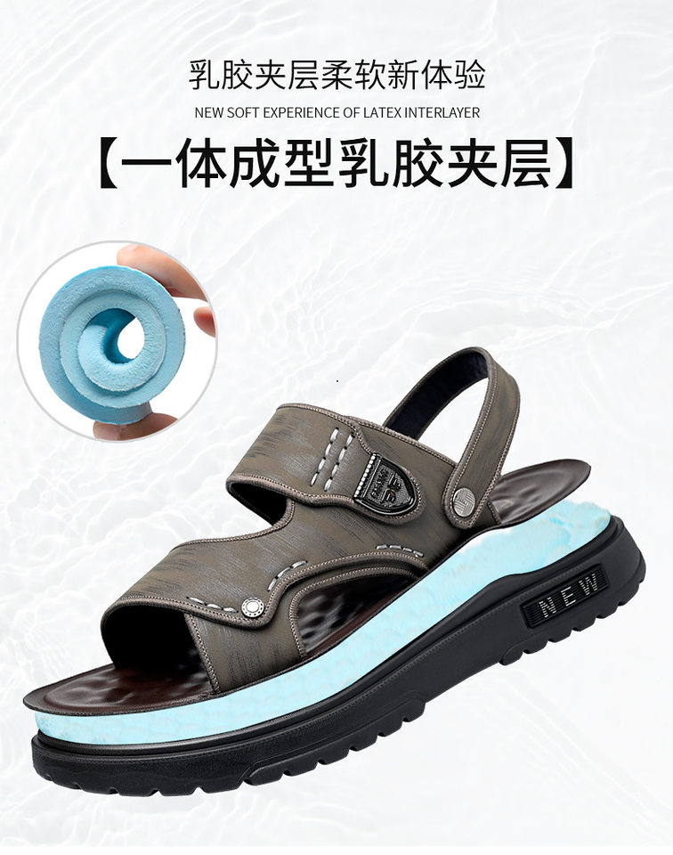 Dép sandal nam quai ngang hở ngón đế dày lót cao su mềm, đi ngoài trời và đi biển — QS991 màu kaki, QS991 màu đen chi tiết 9