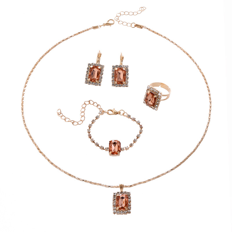 Juego de joyas con pedrería para mujer collar geométrico pendientes_voghion.com