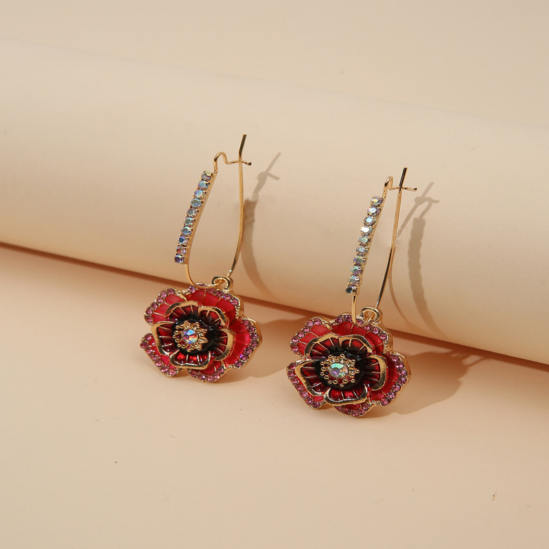 1 Pair Sweet Flower Plating Inlay Alloy Artificial Gemstones Drop Earrings display picture 2