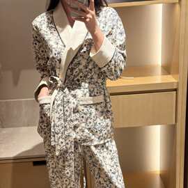 法式轻奢斜纹冬季宫廷风长袖长裤保暖家居服套装薄绒女款