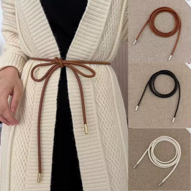 High-grade Soft Leather Rope Knot Belt Women's Matching Coat Fashion Matching Down Jacket Decorative Sweater Skirt Thin Belt Trendy
