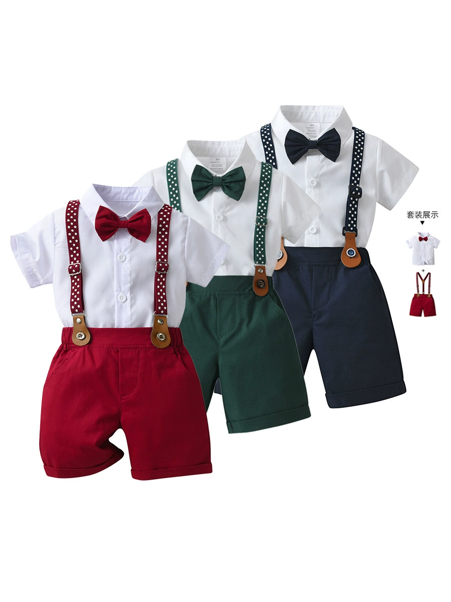Летний комбинезон для мальчиков, комплект, детское платье, с коротким рукавом