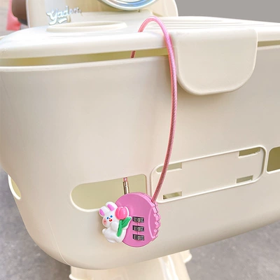 Helmet lock, Electric Vehicle Basket Lock Anti-Theft - flower-rabbit-combination-lock-pink