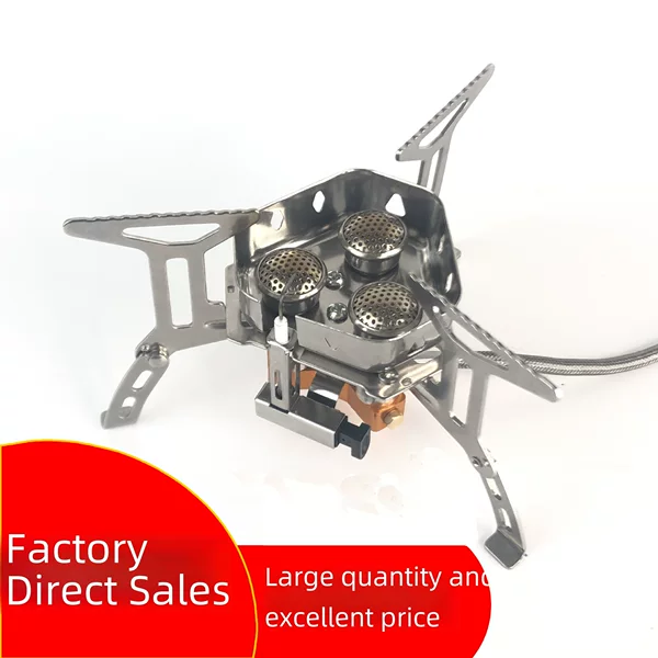 Outdoor Portable Three-head Stove Picnic Mountaineering Windproof Stove Camping Equipment Meng Huo Gas Stove Self-driving Tour Vehicle Stove