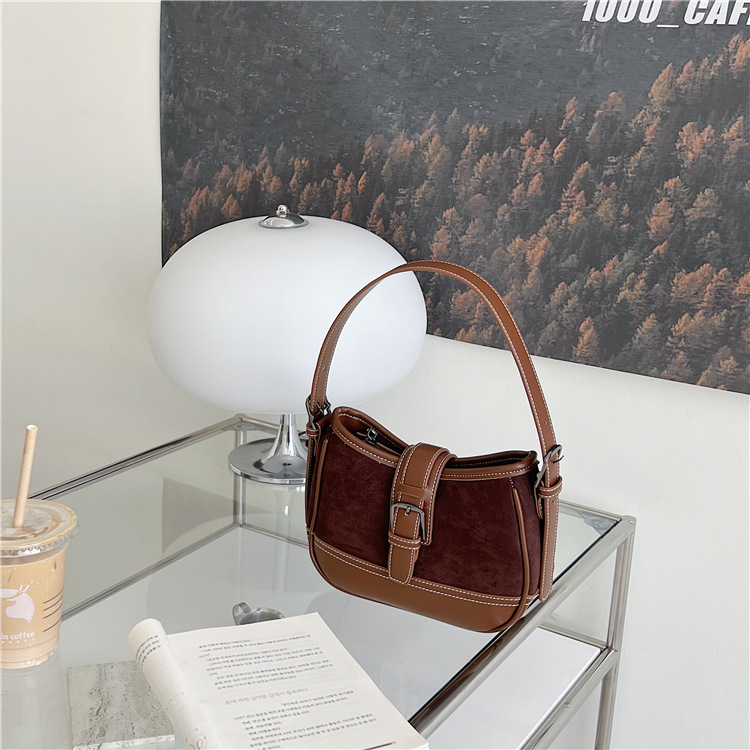 2024 new shoulder splicing autumn winter suede underarm bag fashionable and versatile plush handbag_voghion.com