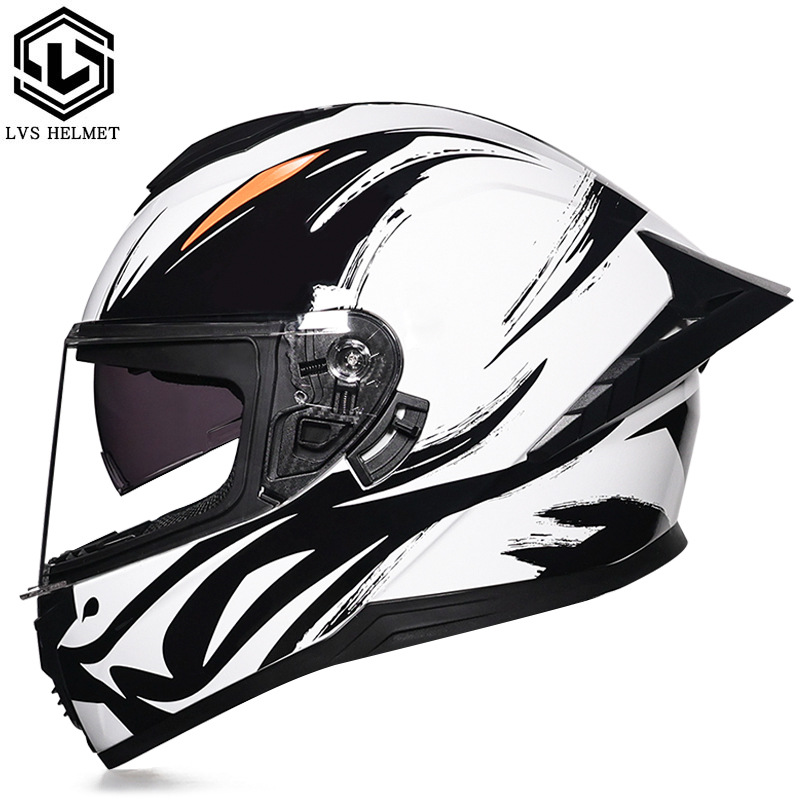 Casco integral transfronterizo DOT de la versión mejorada de LVS con doble lente para hombres, casco de seguridad universal para todas las estaciones para motociclistas femeninas, casco de motocicleta con doble lente.