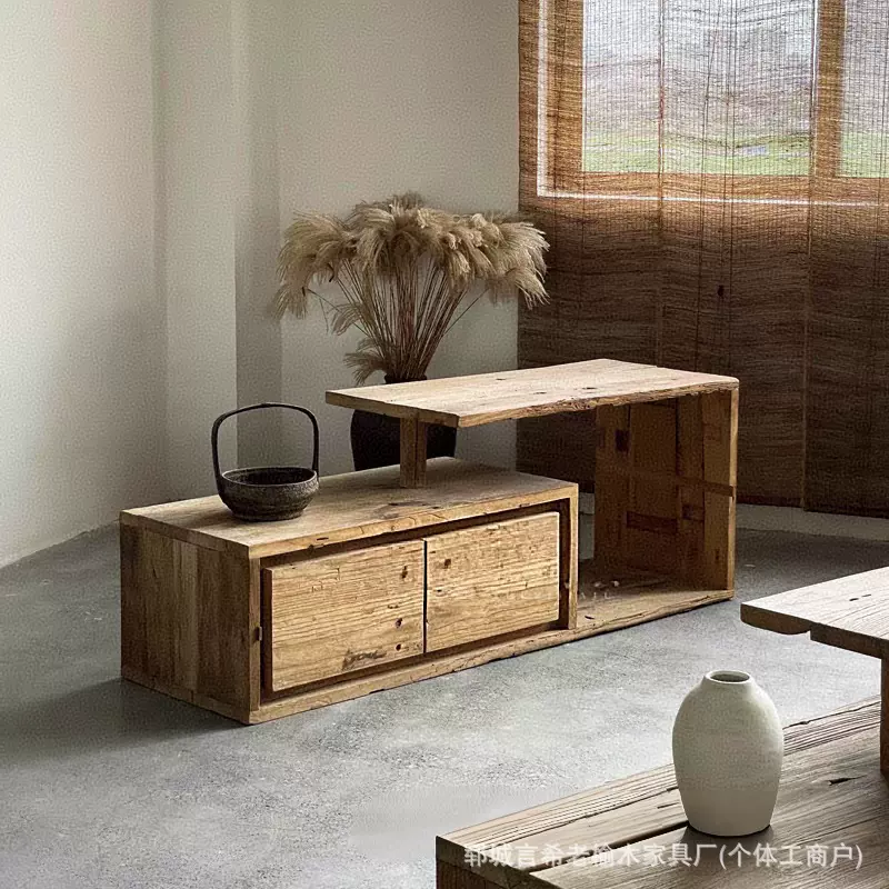 实木电视柜现代简约客厅多功能新中式家具老榆木储物地柜组合
