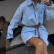 AliExpress European and American Washed Blue Loose Shirt Autumn Women's Casual Mid-length All-match Retro Denim Jacket