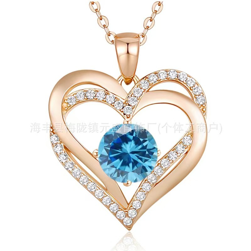 Love Eternal Heart Necklace for Women Birthday Gift Valentine's Day Pendant Jewelry Gold Blue Diamond detail image 9