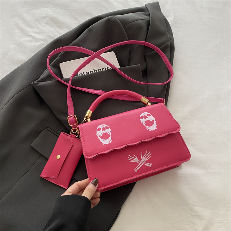 Textura bolso pequeño portátil bolso femenino nuevo bolso de hombro impreso de moda de moda bolso cuadrado pequeño de mensajero de un solo hombro de color de contraste moda