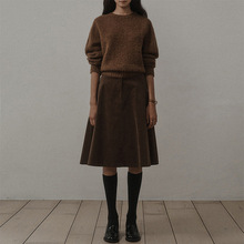 复古灯芯绒半身裙女秋冬季新款高腰A字中裙中长款百搭五分伞裙子