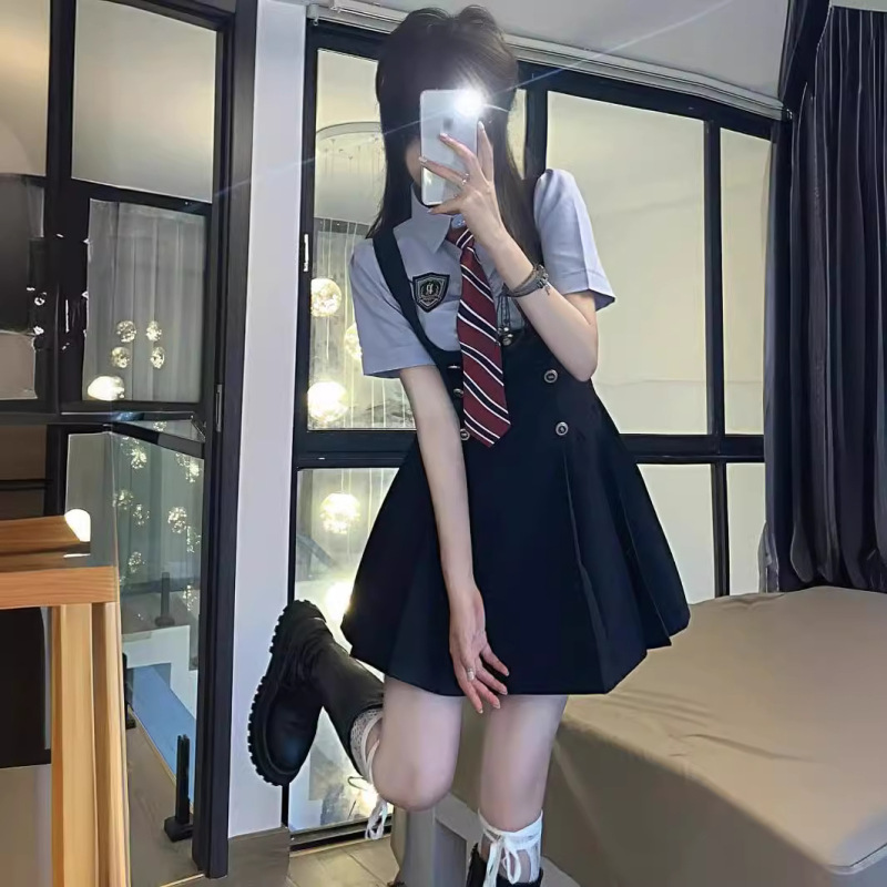 2024 New Jk Uniform Korean Drama American Preppy Style Dress Waist Slimming Look Two-Piece Suit for Women Summer 2024 New Jk Uniform Korean Drama American Preppy Style Dress Waist Slimming Look Two-Piece Suit for Women Summer