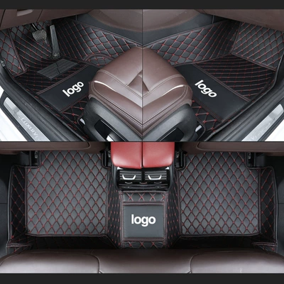 Cross-Border Leather Full-Coverage Car Floor Mats, Modelə uyğun ayaqaltı - black-red-line