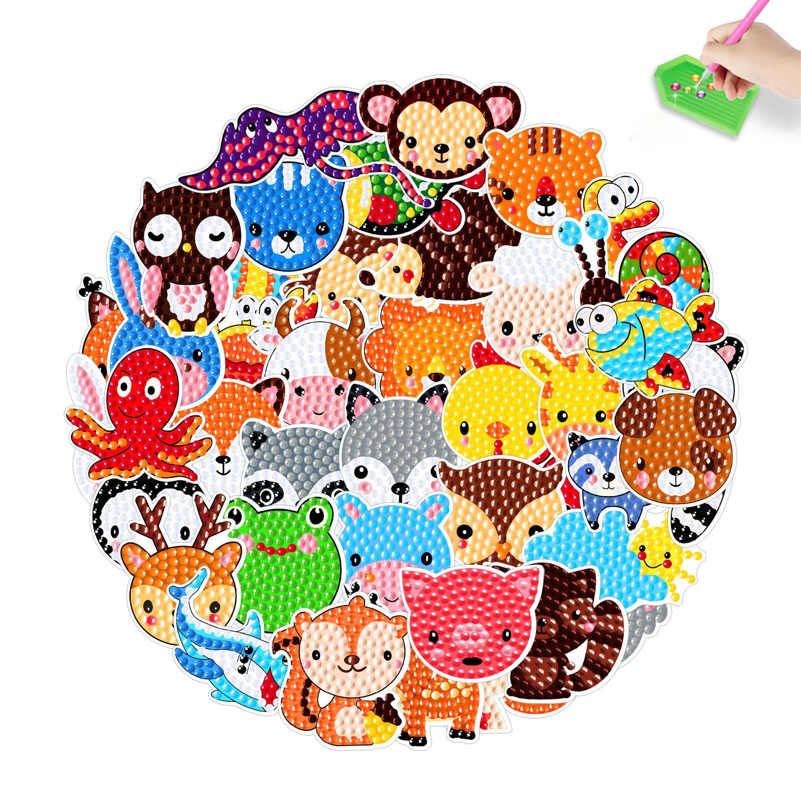 Pegatinas de animales de dibujos animados superventas Pintura de diamante pegatinas gratis Pintura de ladrillo DIY pegatinas de pared pegatinas hechas a mano cristal diamante brillante