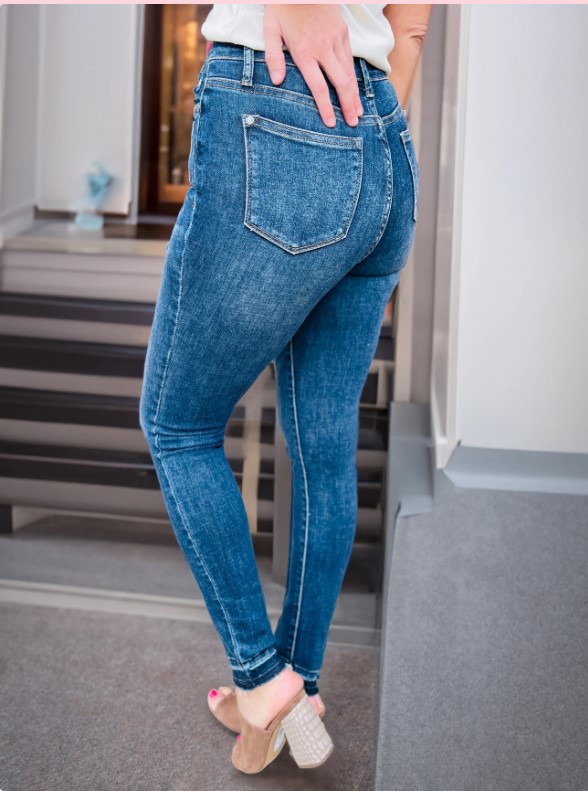 Dam jeans med hög midja slim fit elastiska denim byxor_voghion.com