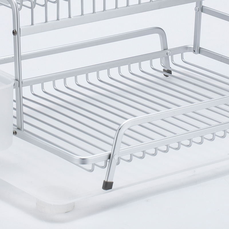 Fábrica al por mayor multiusos cocina vajilla de almacenamiento de doble capa de aluminio de gran capacidad de drenaje estante para platos