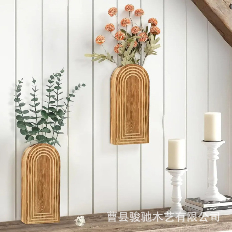 北欧木质墙上置物架波西米亚花瓶展示架壁挂式家用干花装饰收纳架|undefined