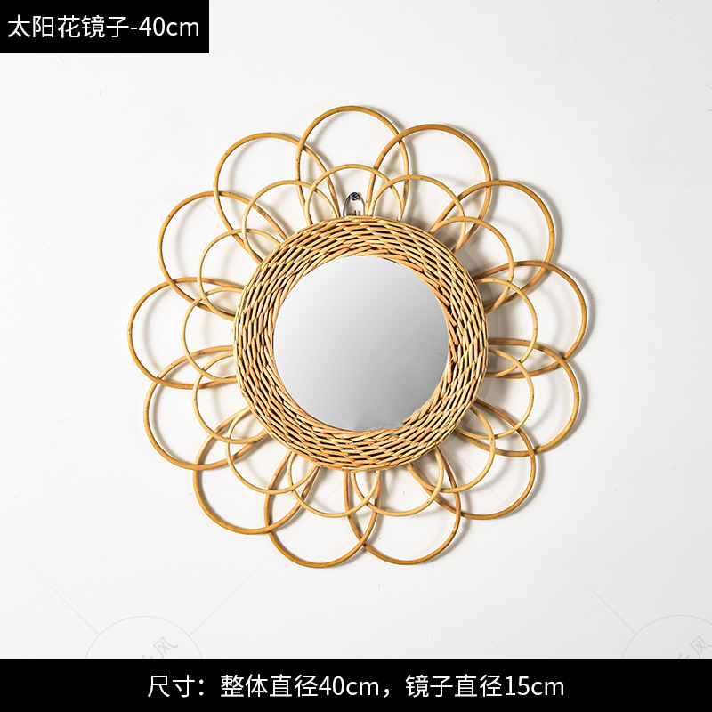 Espejo de pared escandinavo de caña, espejo de pared creativo, espejo de pared decorativo, espejo de maquillaje tejido a mano