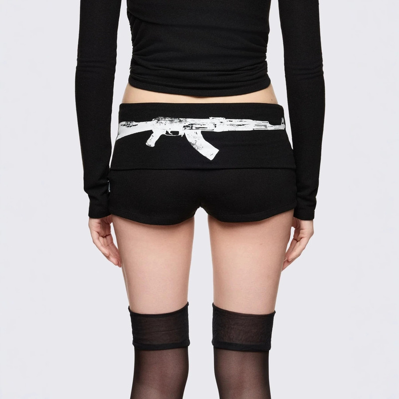 American-style summer new Y2K millennium hot girl rolled hem tight shorts with letter print