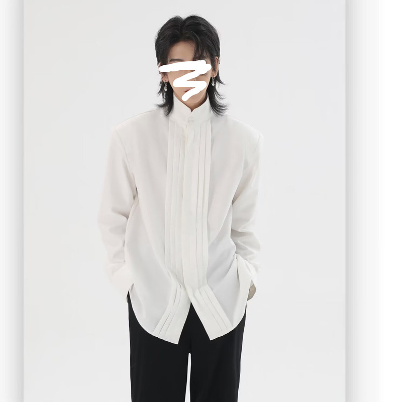 French Style Dress Wing Collar Base Shirt Men's High-end Business Banquet White Shirt Korean Style Ruffle Design Top