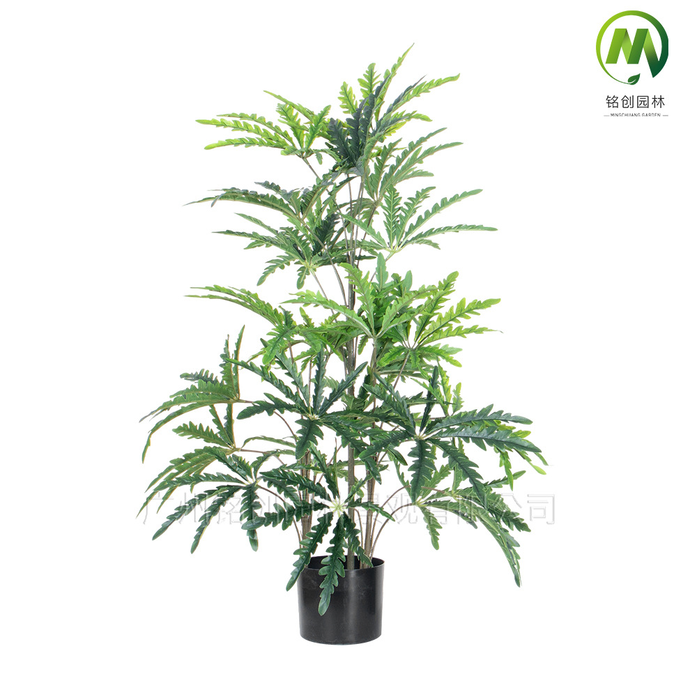 Planta de simulación Sala de estar con maceta de madera de pavo real Planta verde de simulación Planta en maceta de hoja octogonal Planta de interior de madera de pavo real grande