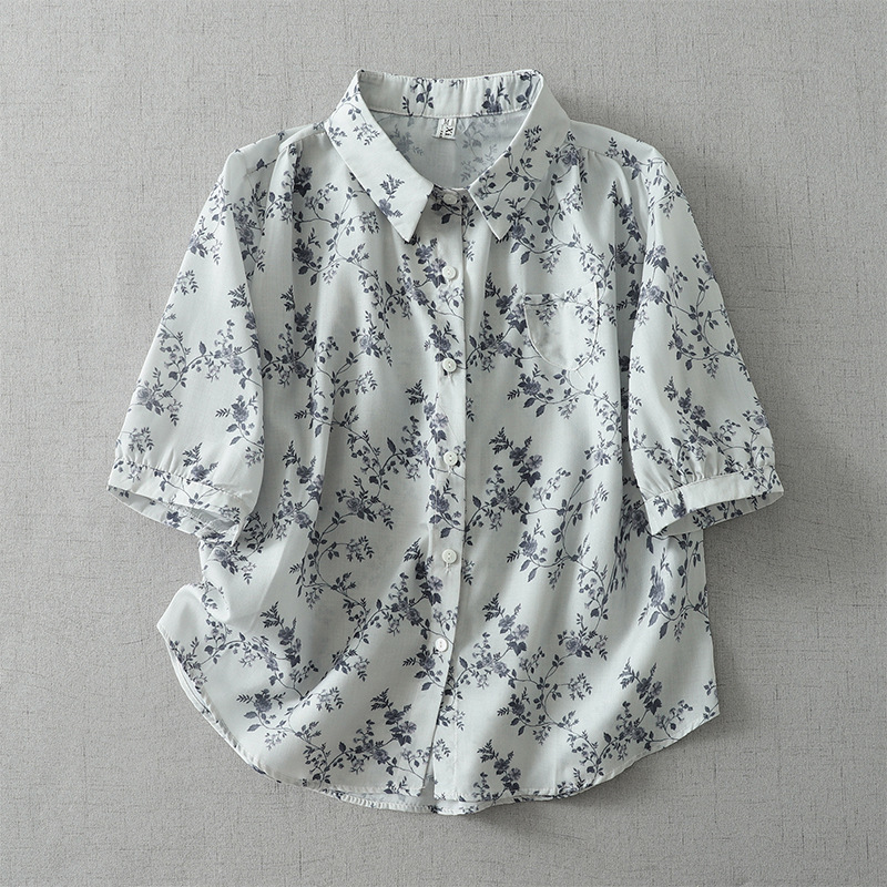 Real shot in stock art vintage shirt 2025 new casual shirt loose all-match printed short sleeve top for women Real shot in stock art vintage shirt 2025 new casual shirt loose all-match printed short sleeve top for women