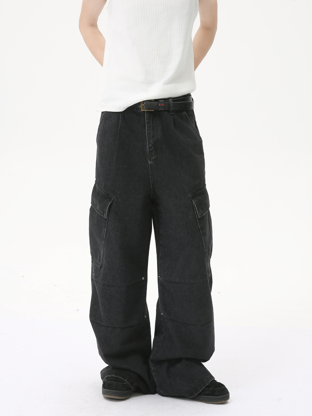 MTLCLOTHES Ropa de hombre | Korean High Street Heavy Industries Deconstruye Vaqueros de trabajo rectos de pierna ancha con múltiples bolsillos tridimensionales