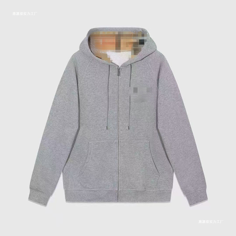 Cross-Border Style Loose-Fitting Hooded Zip-Up Sweatshirt, Plaid Lining Casual Cardigan, Unisex Versatile Sports Jacket