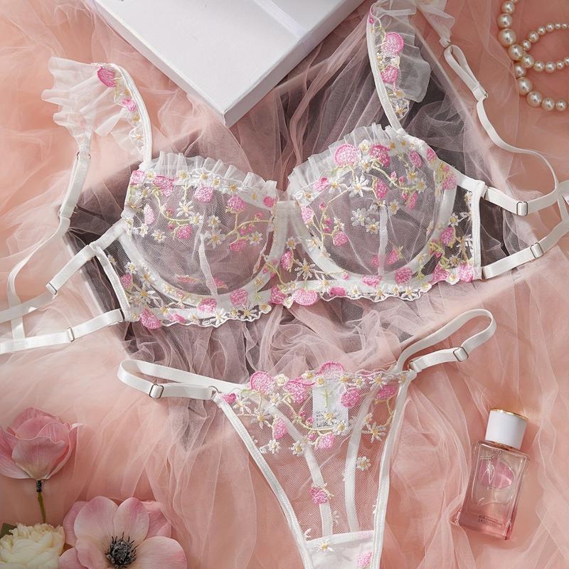 J3473 Aliexpress nuevo conjunto de sujetadores transfronterizos de manga de bayas bordadas de malla