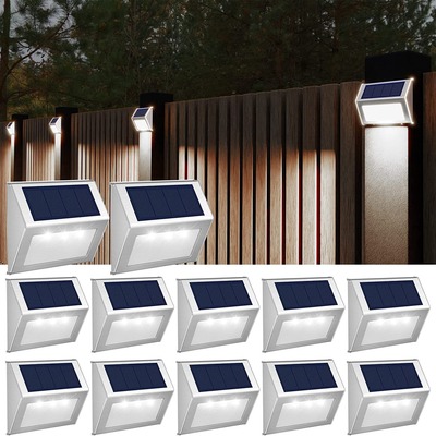 amazon跨境太陽能不鏽鋼3led樓梯燈庭院燈牆壁燈圍牆燈戶外籬笆燈