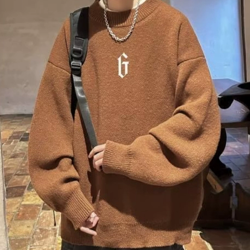 Demi-season knitted retro woolen sweater, high collar, increased thickness, plus size