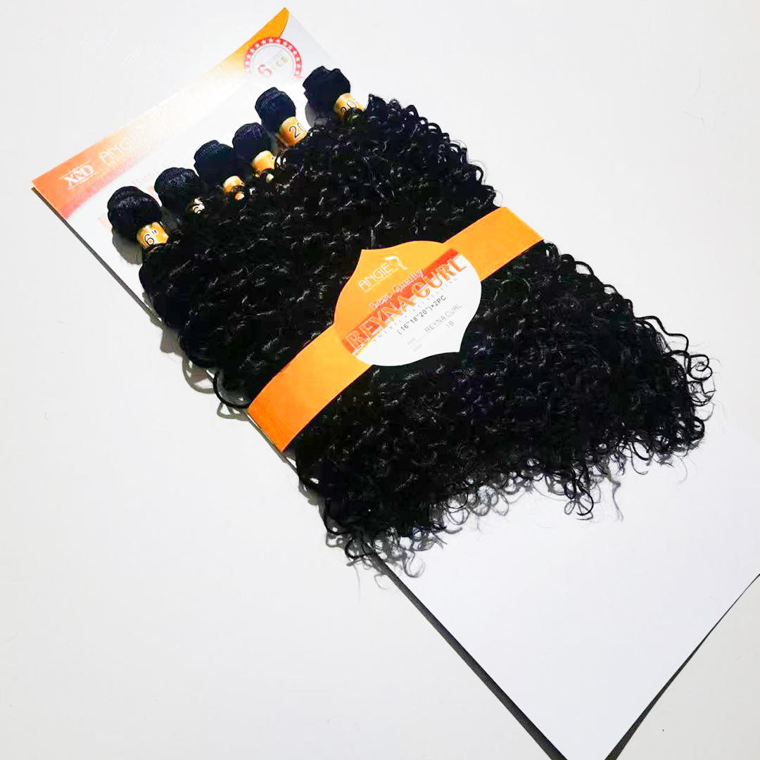 XUYANGXiu cortina de cabello de fibra química cabello rizado seda de alta temperatura conjunto de 6 piezas sintético Amazon stock spot transfronterizo