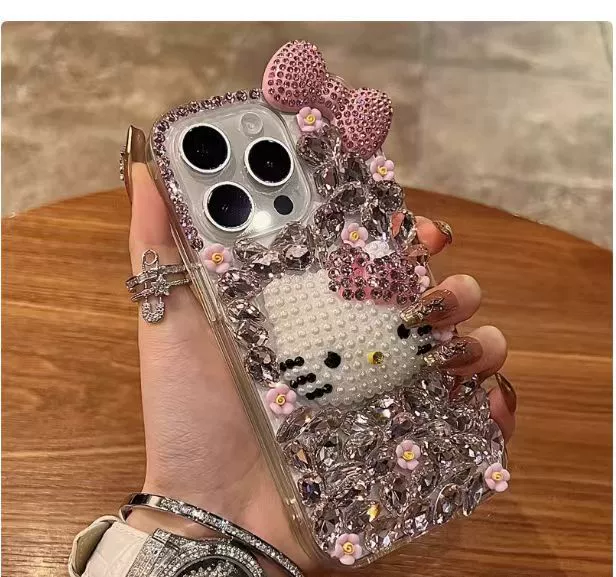Чехол для телефона с Hello Kitty и яблоком, совместимый, в форме цветка с бантом, цветочный, для 16 Pro Max, 15/14