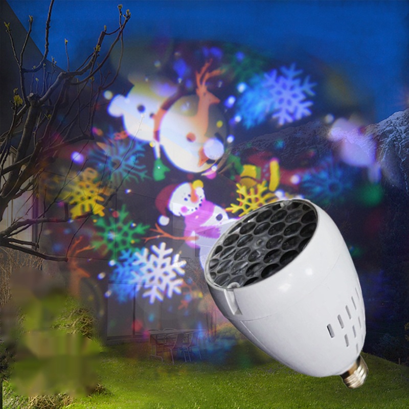 Bombilla láser E27 con proyección de copos de nieve, luz creativa para camping y decoración navideña
