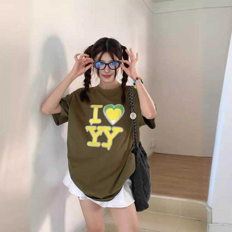 スポット韓国小衆潮牌24新型宋智雅IU同項韓系愛プリントゆるい半袖tシャツ女|undefined