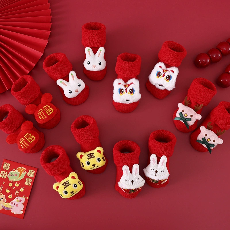 Новорожденные большие красные носки детские утолщенные и теплые осенью и зимой