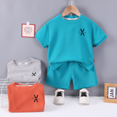 Dropshipping children's new summer clothing suit boys casual short-sleeved shorts baby round neck T-shirt children's clothing wholesale