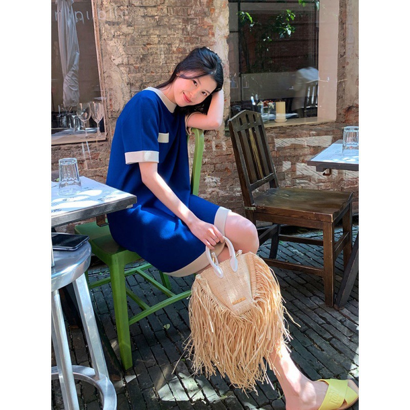 帮手主图-网红2021夏季女装新款显瘦法式桔梗复古针织连衣裙