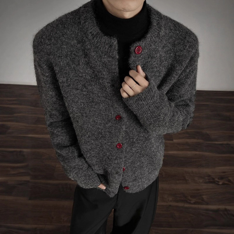 Cleanfit Dark Gray Small Fragrant Cardigan Knitwear Men's Handsome High-End Lazy Knitwear Short Jacket Cleanfit Dark Gray Small Fragrant Cardigan Knitwear Men's Handsome High-End Lazy Knitwear Short Jacket
