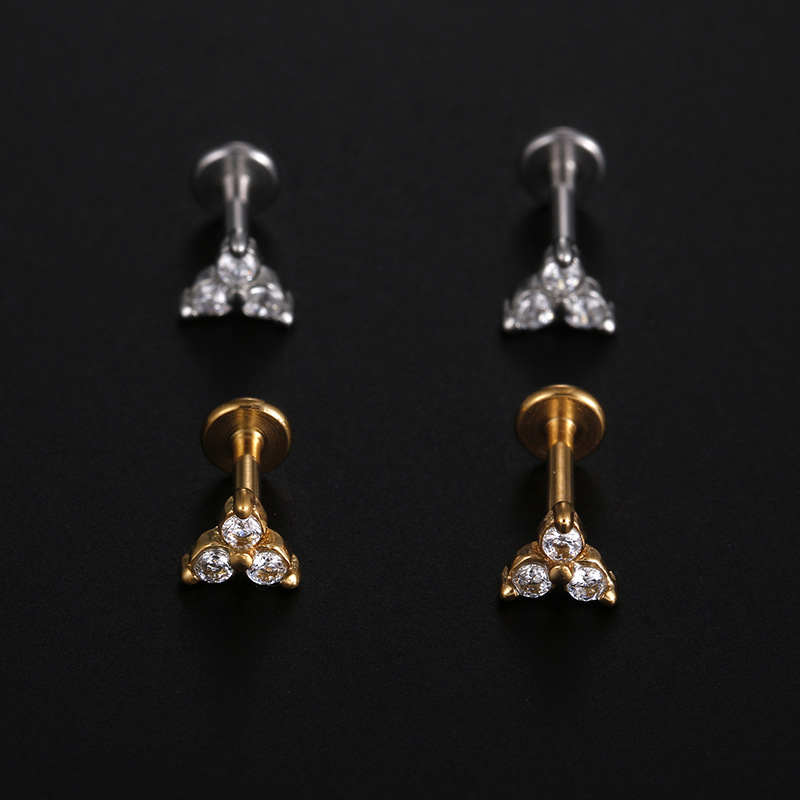 Fashion Flower Stainless Steel Zircon Lip Stud 1 Piece display picture 5