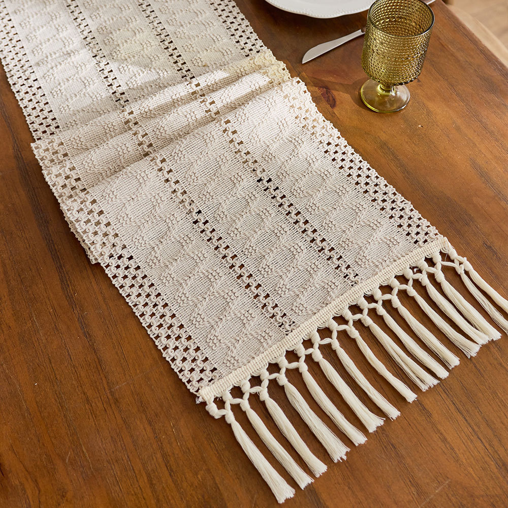 Bandera de mesa transfronteriza empalmada de estilo americano simple lujoso estilo de alta calidad decoración de mesa festiva larga tela de mesa algodón lino