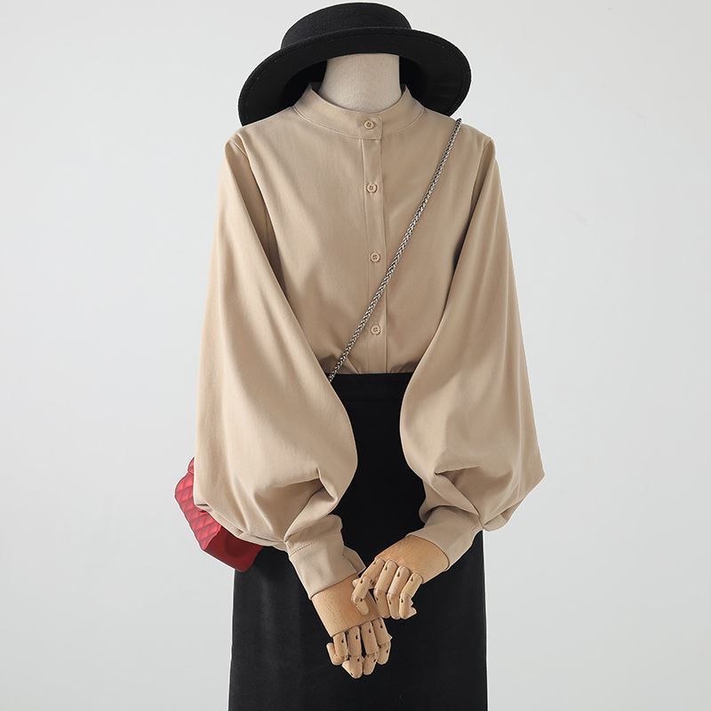 Women's Puff Sleeve Shirt Design Niche Shirt 2025 Spring New Style Maillard Wear Lantern Sleeve Top