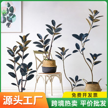 厂家黑金刚橡皮树仿真绿植侘寂风仿真植物室内高端轻奢落地摆件