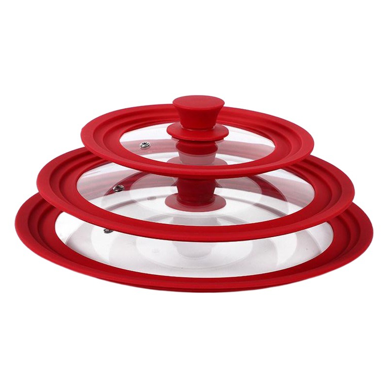 Venta caliente utensilios de cocina wok sartén cubierta de la olla universal resistente a la caída anti-desbordamiento cubierta de silicona multifuncional cubierta de vidrio templado resistente a altas temperaturas